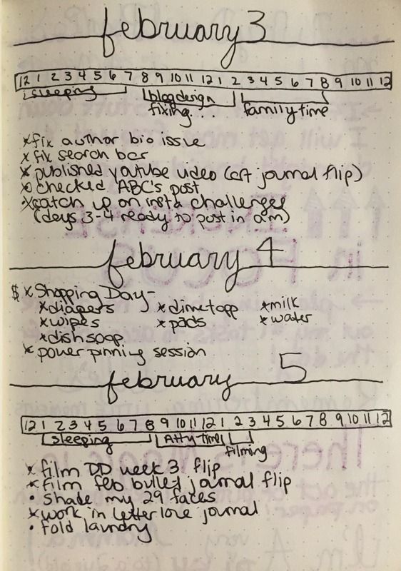 Daily pages in bullet journal with horizontal tracker