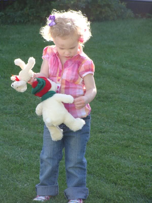 Cleaning up her stuff