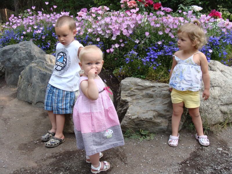 Posing in front of the flowers