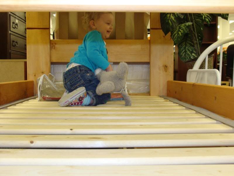 Climbing across a bunk bed