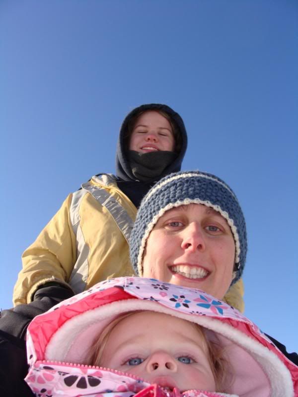 Three girls and blue sky