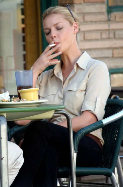 For some reason, every time I see a photo of Katherine Heigl lately, she's smoking. I don't know why, but she just doesn't strike me a smoker.
