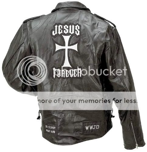 Black Leather Christian Biker Motorcycle Jacket Jesus  