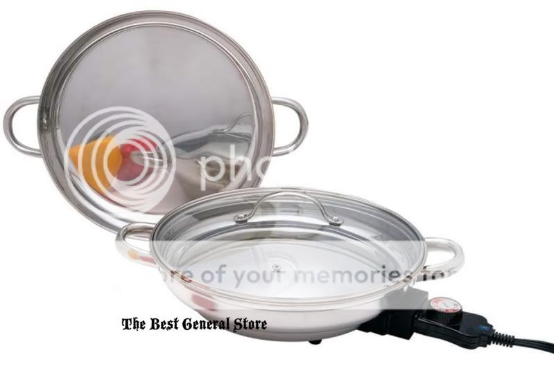   Surgical Stainless Steel Electric Skillet Fry Frying Pan with 2 Lids