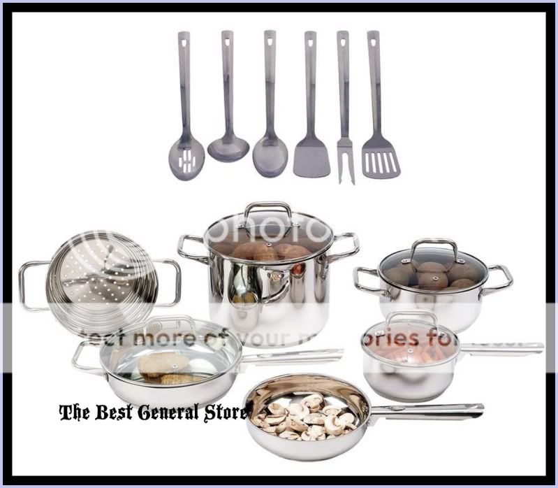   Steel Cookware and Utensil Set with Glass Lids Pots and Pans  