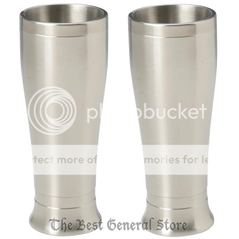 2 Stainless Steel 16oz Pilsner Style Double Wall Tumblers Beer Beverage Set Two