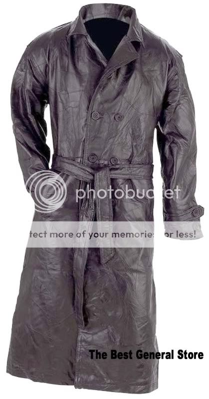 Black Leather Trench Coat Full Length Duster Mens NEW  